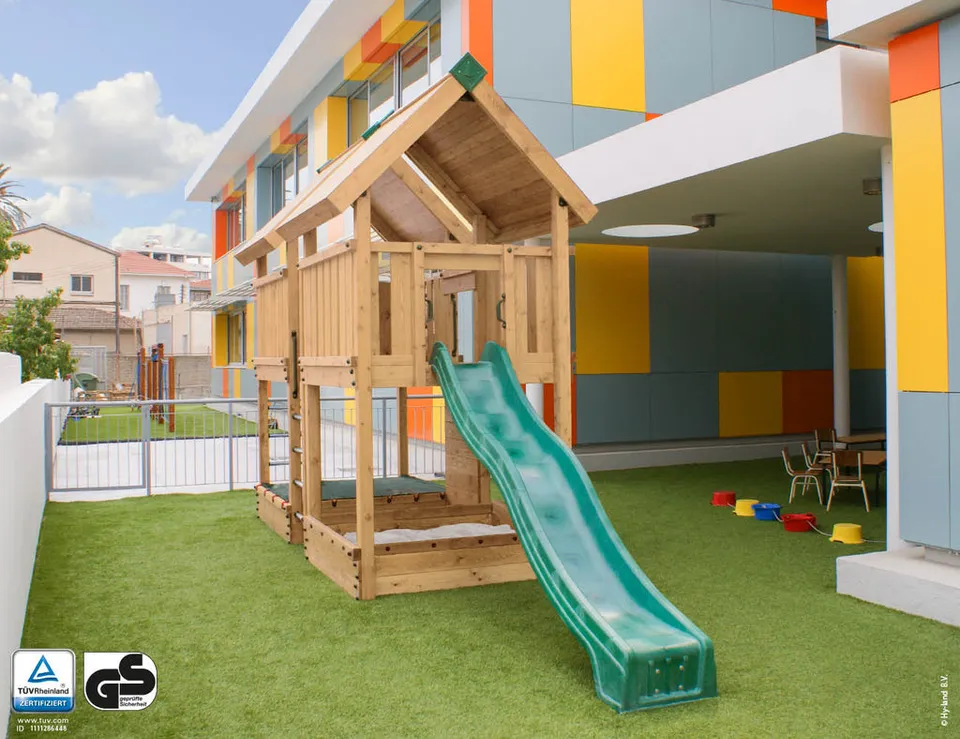 hy-land-p4-castello-arrampicata-commerciale-in-legno-con-due-piattaforme-coperte image 1