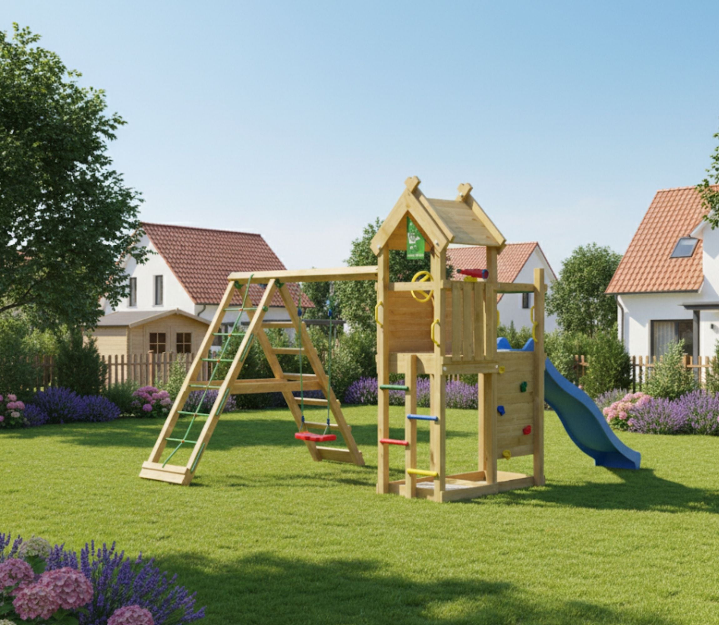 jungle-gym-jungle-quest-struttura-in-legno-con-altalena-e-rete-di-arrampicata-pe image 2