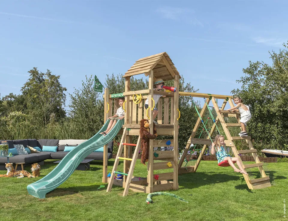 jungle-gym-jungle-safari-castello-in-legno-per-arrampicata-con-altalena-scivolo- image 1