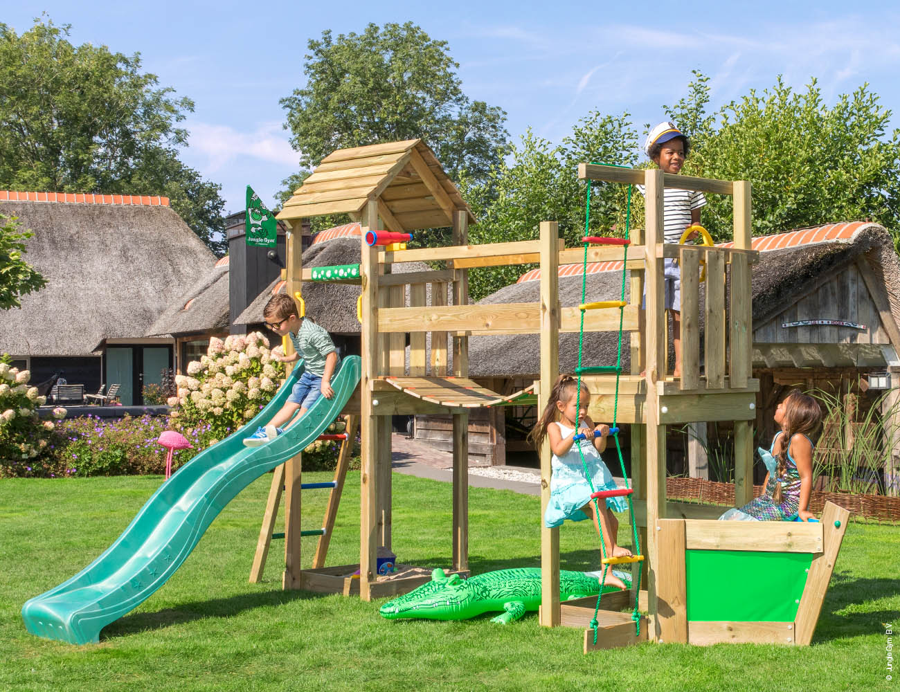 jungle-gym-jungle-voyager-struttura-in-legno-con-scivolo-e-ponte-di-arrampicata image 1