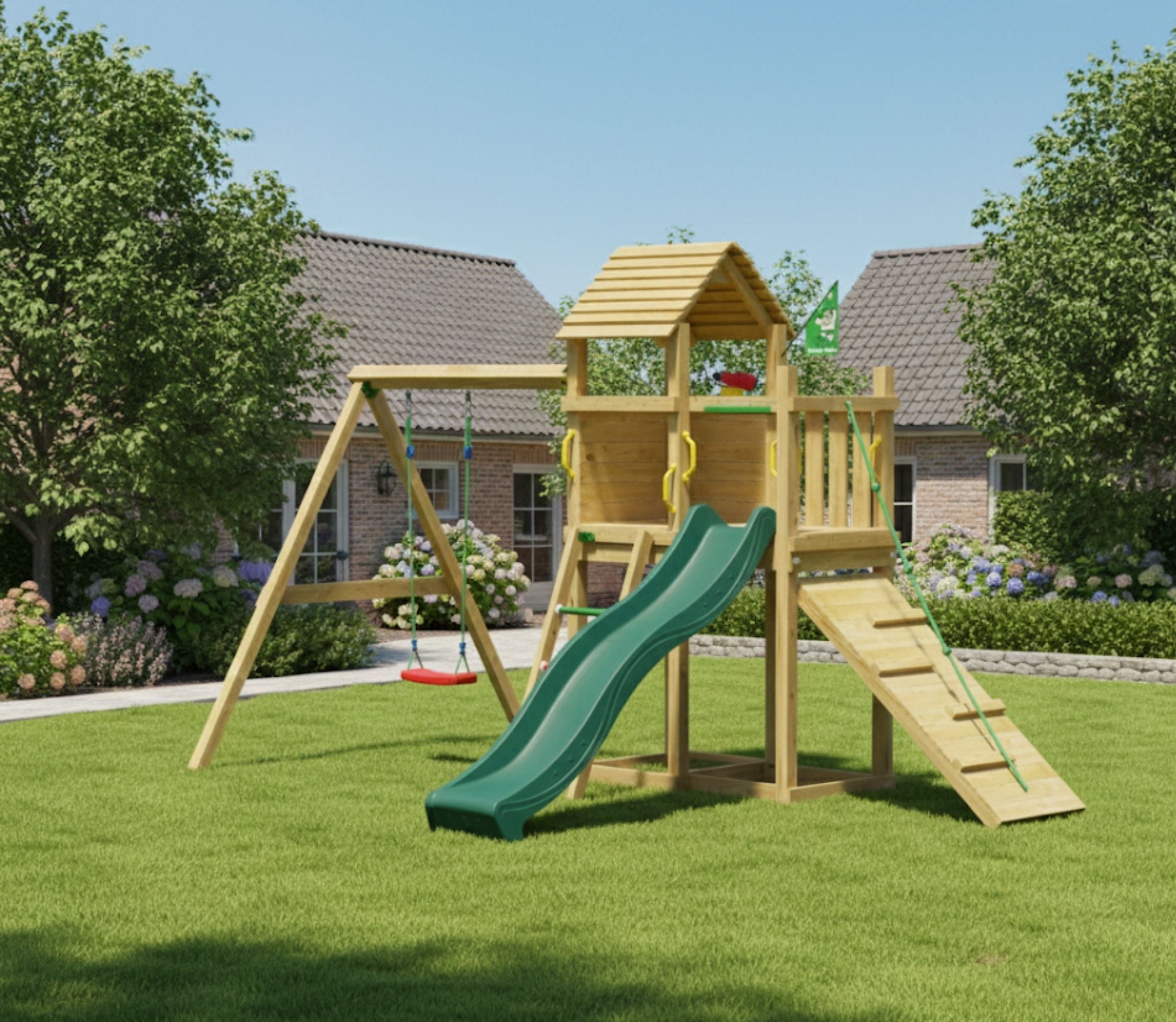 jungle-gym-cove-torre-da-gioco-in-legno-con-altalena-e-scivolo image 2