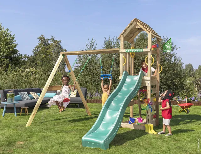 jungle-gym-jungle-cocoon-castello-arrampicata-in-legno-con-doppia-altalena-scivo image 1
