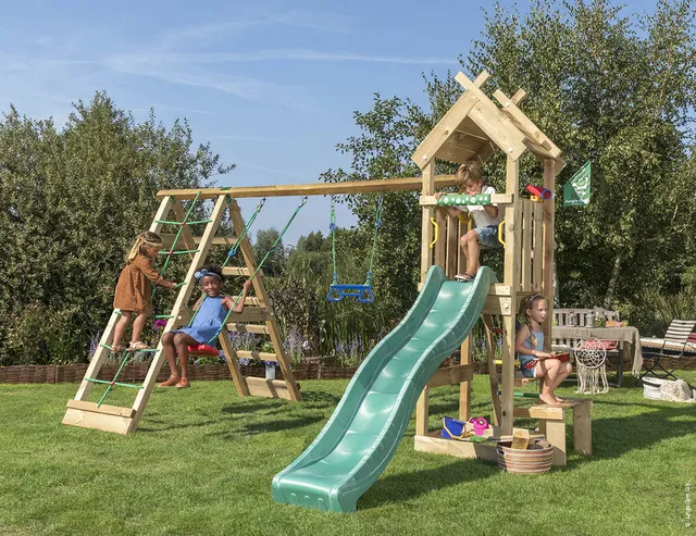 jungle-gym-jungle-totem-telaio-da-arrampicata-in-legno-con-altalene-e-rete-da-ar image 1