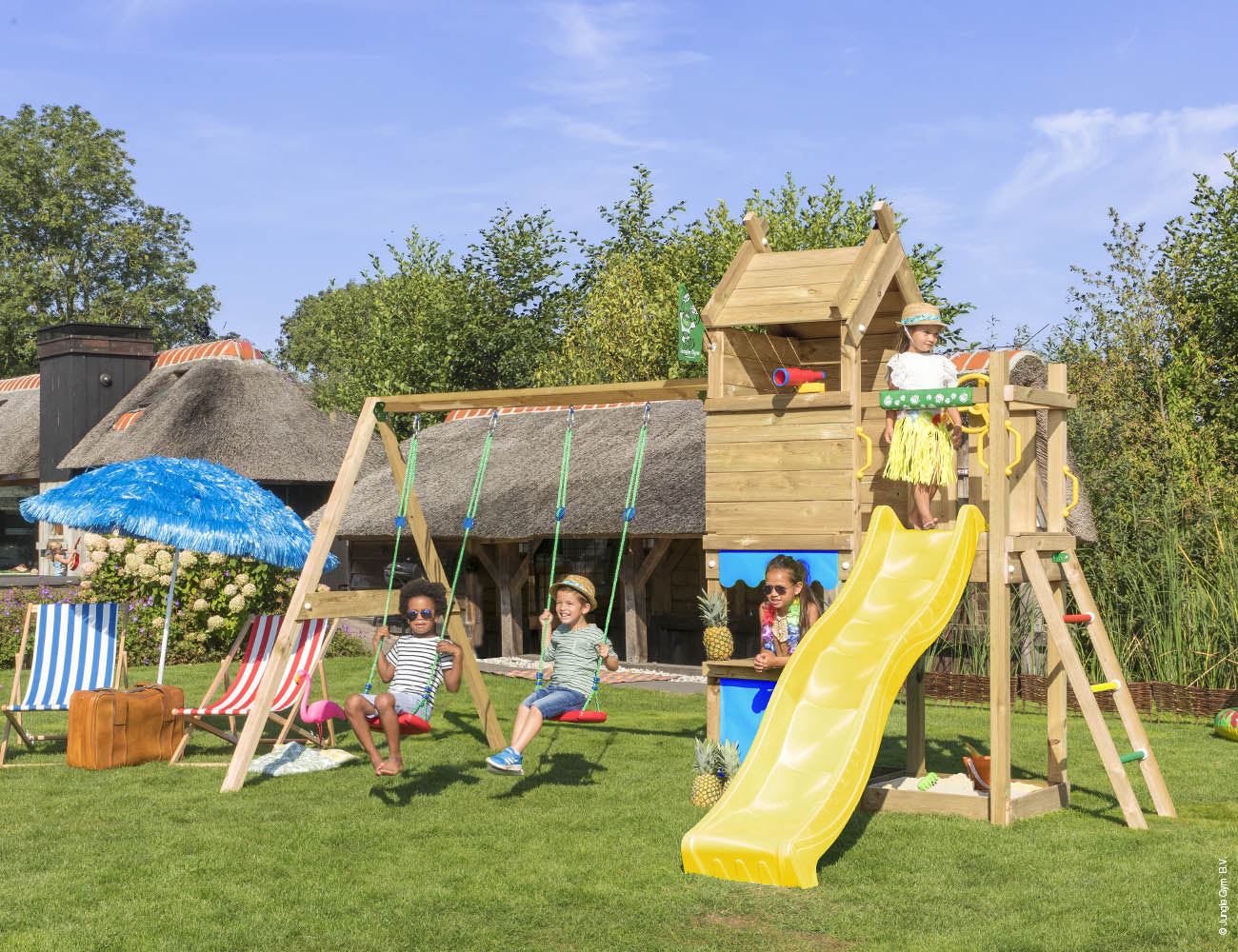 jungle-gym-jungle-resort-casa-torre-in-legno-con-doppia-altalena-scivolo-e-banca image 7