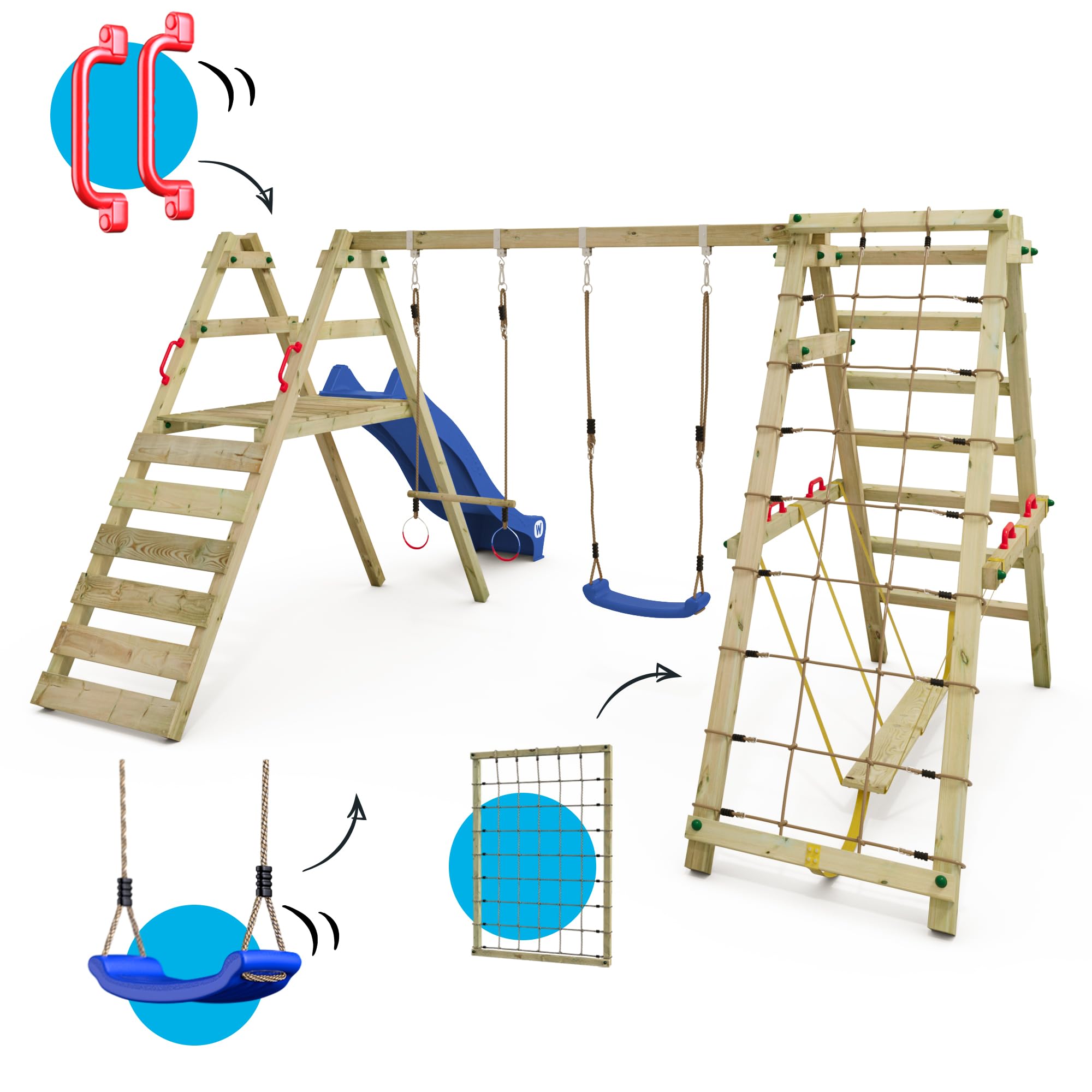wickey-smart-shake-altalena-doppia-in-legno-per-bambini-con-scivolo-blu-e-modulo image 4