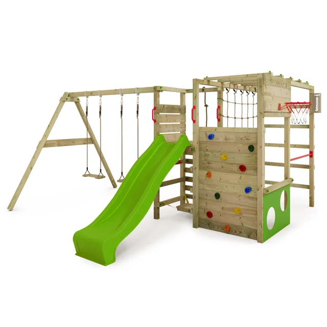 fatmoose-actionarena-air-gioco-da-giardino-in-legno-con-altalena-scivolo-verde-m image 1