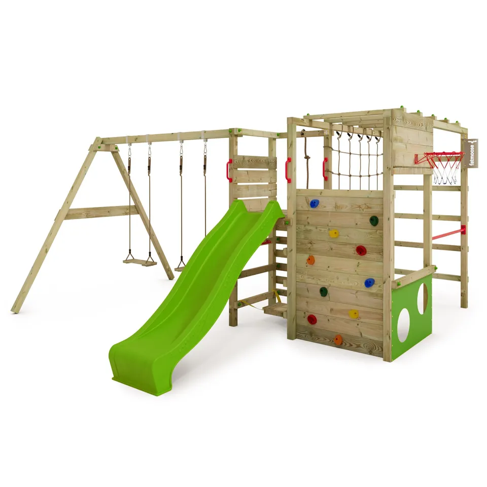 fatmoose-actionarena-air-gioco-da-giardino-in-legno-con-altalena-scivolo-verde-m image 1