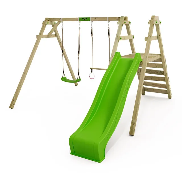 fatmoose-jollyjack-altalena-doppia-in-legno-per-giardino-con-scivolo-verde-mela- image 1