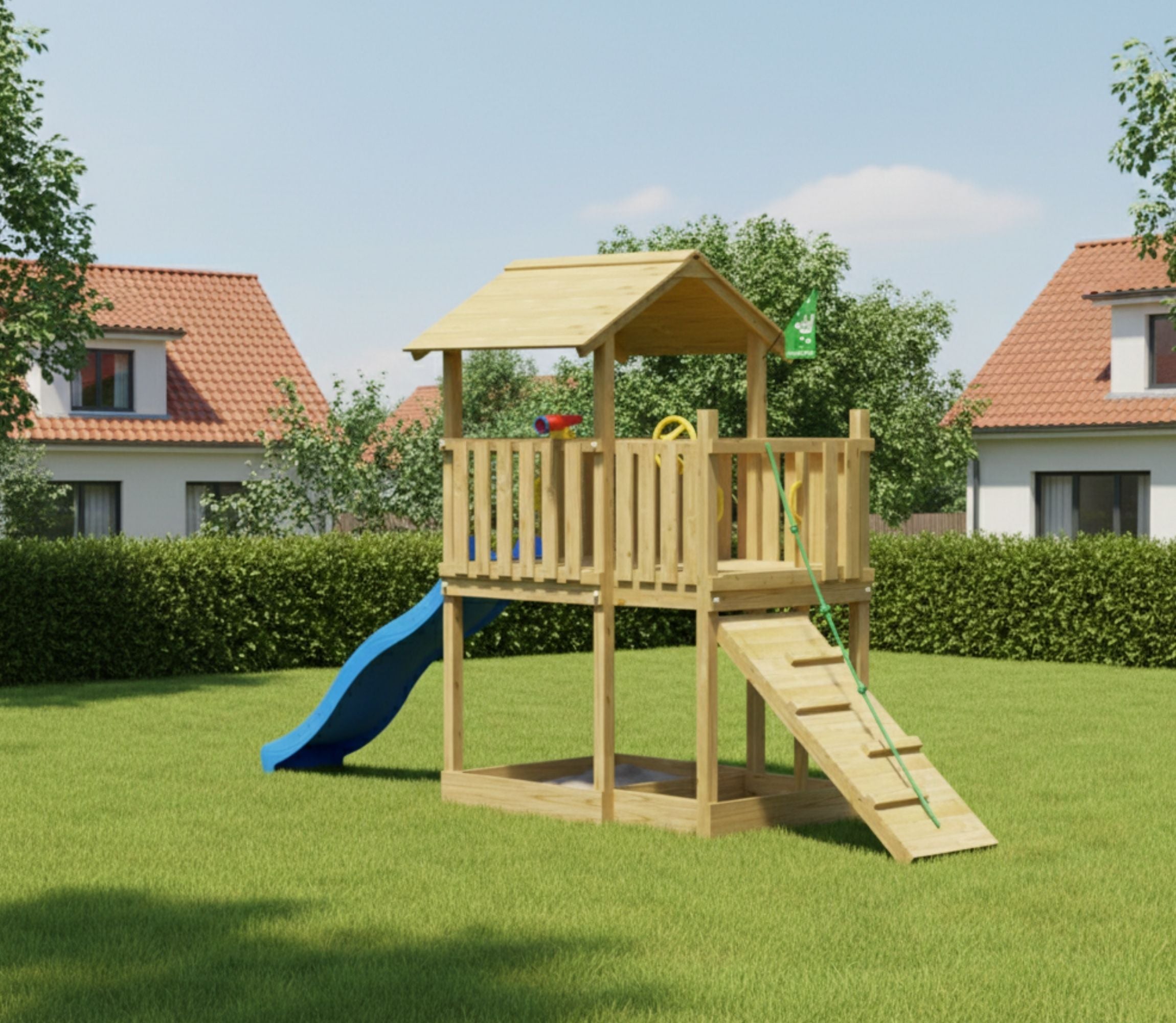 jungle-gym-jungle-drift-telaio-da-arrampicata-in-legno-con-scivolo-e-tetto-in-le image 2