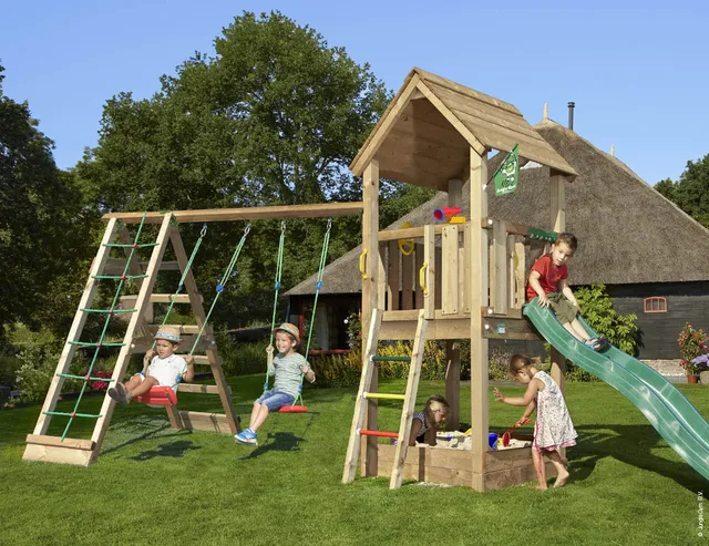 jungle-gym-jungle-club-struttura-da-arrampicata-in-legno-con-altalene-e-rete-di- image 1