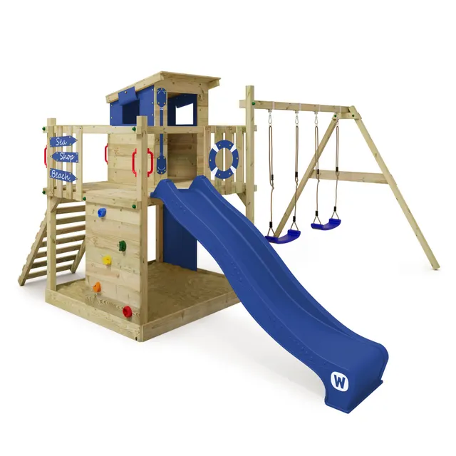 wickey-smart-camp-gioco-da-giardino-in-legno-con-altalena-scivolo-blu-sabbiera-e image 1