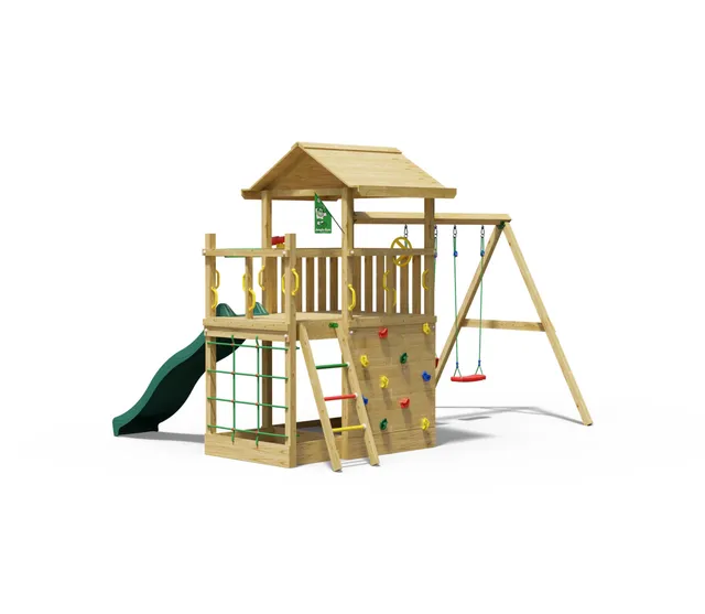 jungle-gym-jungle-cavern-torre-da-gioco-in-legno-con-doppia-altalena-e-scivolo-p image 1