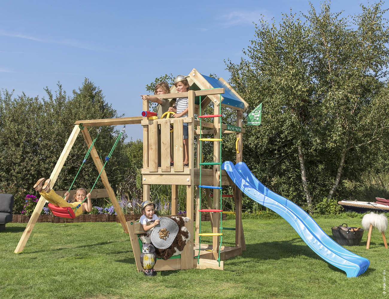 jungle-gym-jungle-viking-castello-arrampicata-in-legno-con-altalena-scala-di-cor image 8
