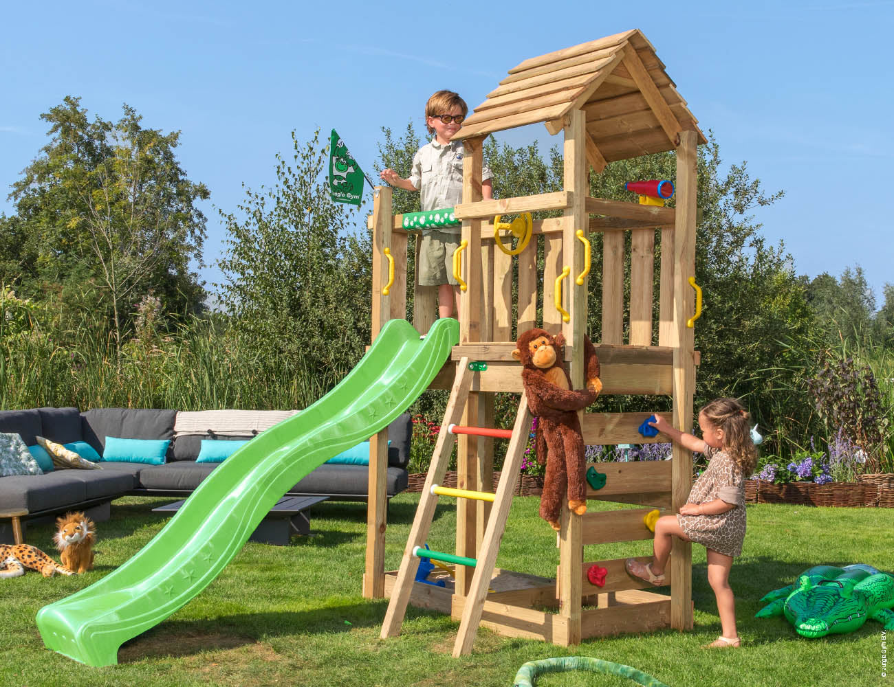 jungle-gym-jungle-safari-castello-arrampicata-in-legno-con-scivolo-parete-di-arr image 7