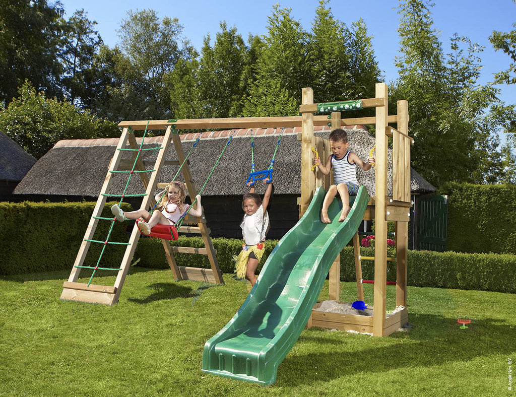 jungle-gym-jungle-tower-struttura-in-legno-per-arrampicata-con-altalene-e-rete-d image 1