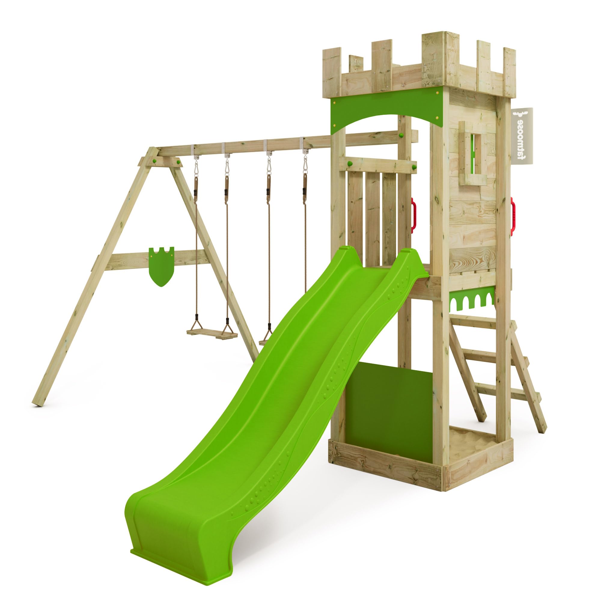 fatmoose-treasuretower-top-xxl-torre-da-gioco-in-legno-per-giardino-con-altalena image 1