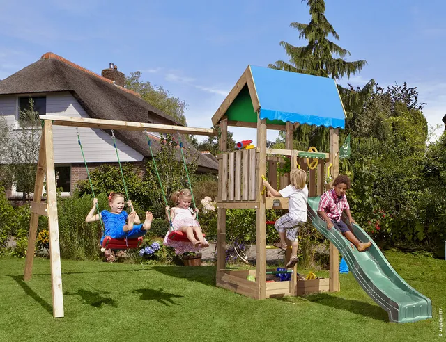 jungle-gym-jungle-home-castello-arrampicata-in-legno-con-doppia-altalena-scivolo image 1