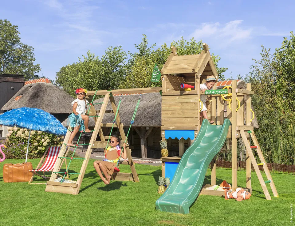 jungle-gym-jungle-resort-torre-gioco-in-legno-con-altalena-rete-di-arrampicata-e image 1