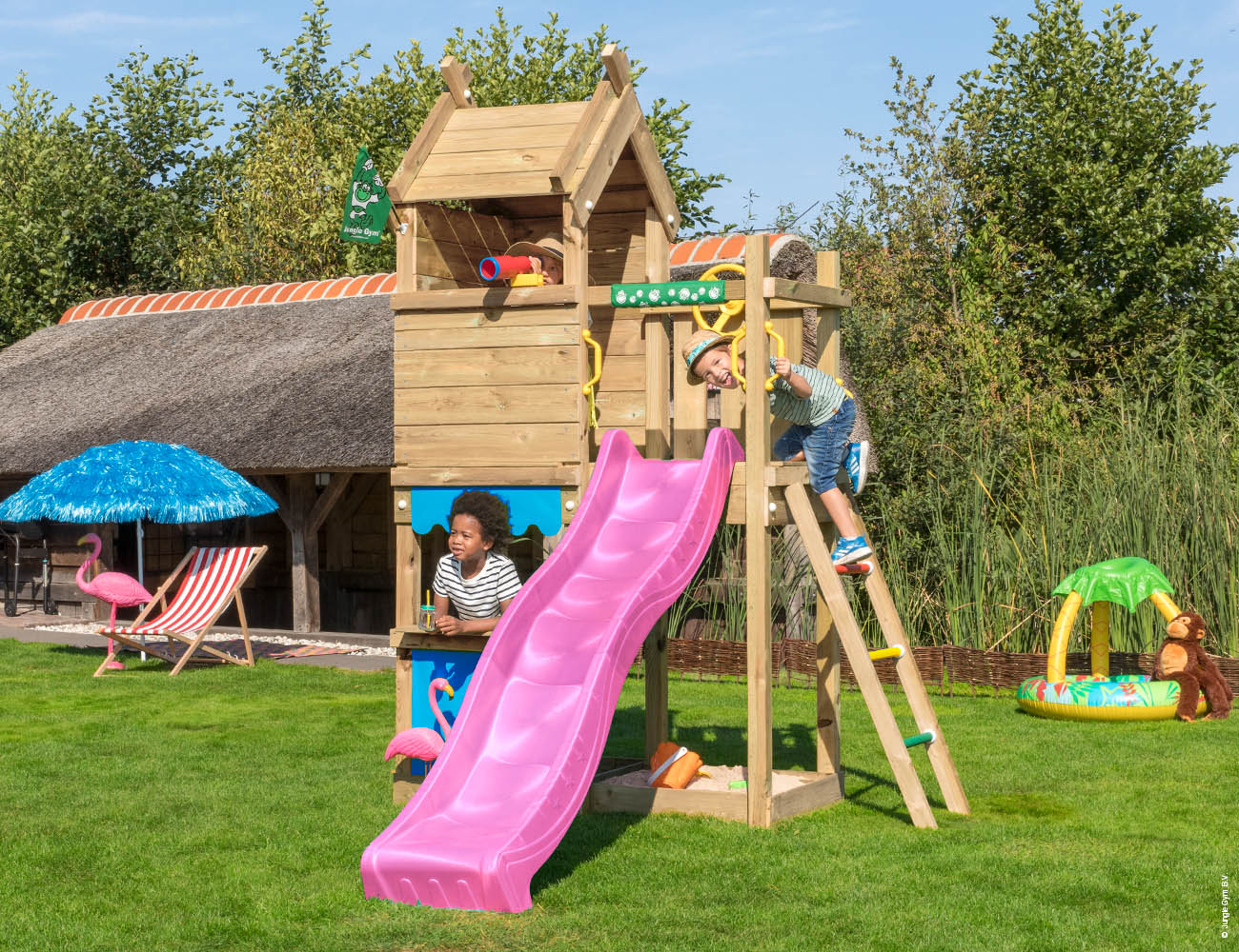 jungle-gym-jungle-resort-torre-gioco-in-legno-con-scivolo-e-bancarella-del-merca image 8