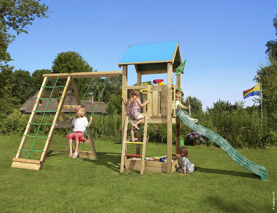 jungle-gym-jungle-castle-castello-in-legno-con-altalena-e-rete-di-arrampicata image 1