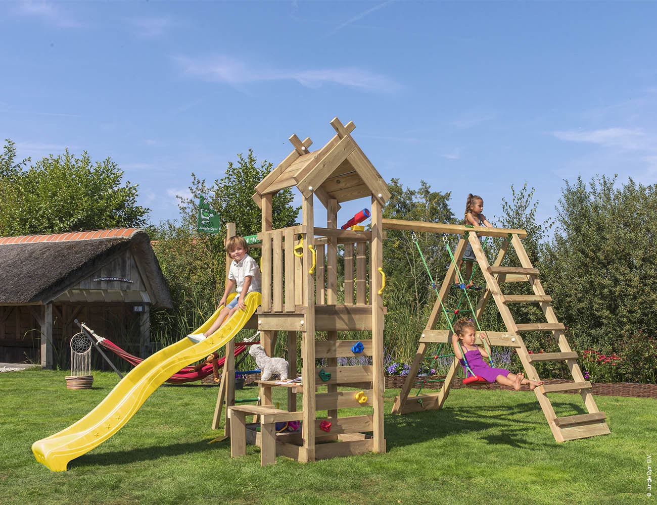 jungle-gym-jungle-teepee-struttura-in-legno-con-altalena-doppia-e-rete-da-arramp image 7