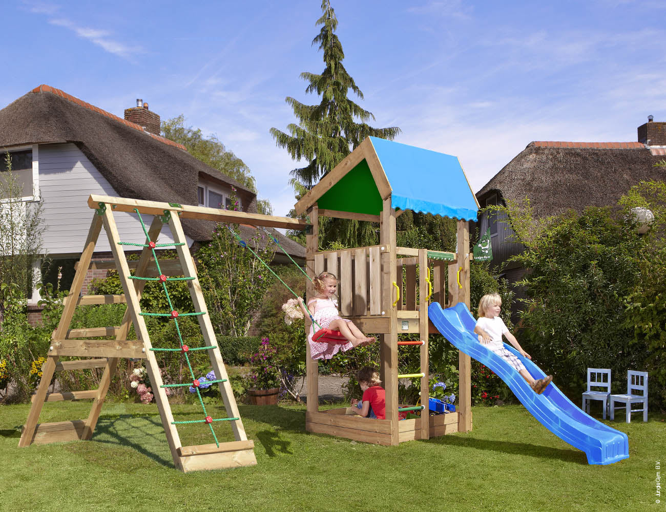 jungle-gym-jungle-home-castello-da-arrampicata-in-legno-con-altalena-e-rete-da-a image 8