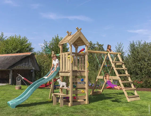 jungle-gym-jungle-teepee-struttura-in-legno-con-altalena-doppia-e-rete-da-arramp image 1