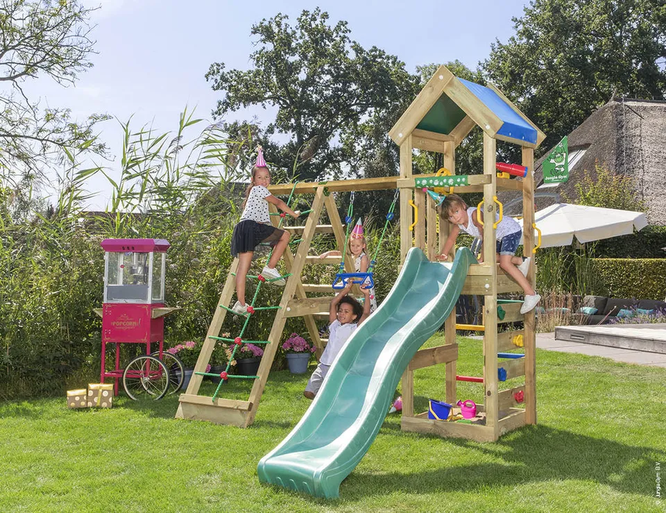 jungle-gym-jungle-patio-castello-da-arrampicata-in-legno-con-altalena-e-rete-da- image 1