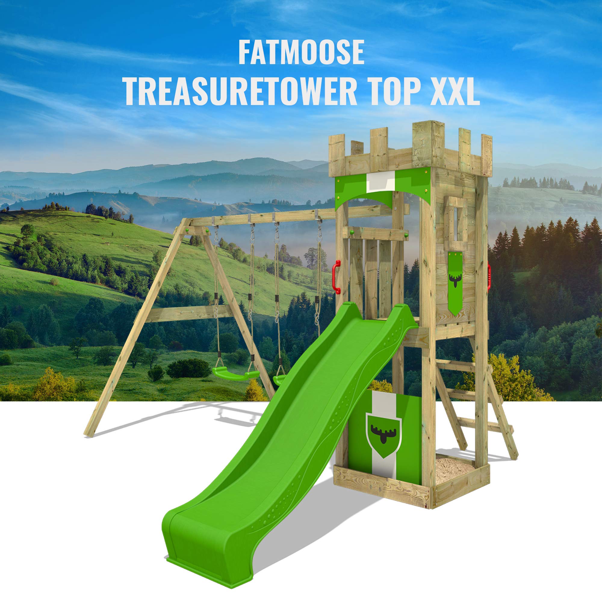fatmoose-treasuretower-top-xxl-torre-da-gioco-in-legno-per-giardino-con-altalena image 4