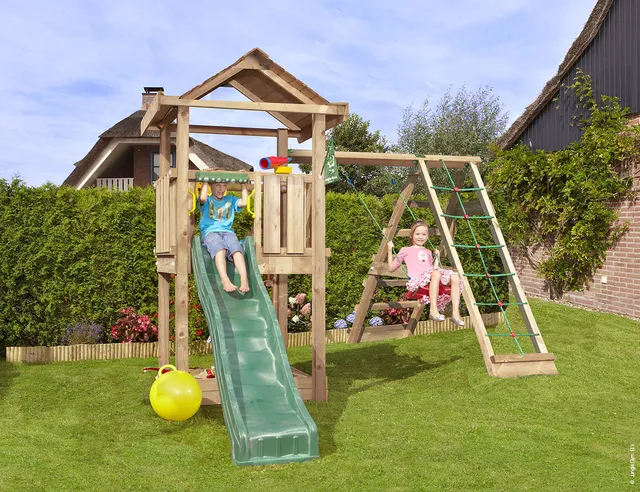 jungle-gym-jungle-house-castello-in-legno-con-altalena-e-rete-da-arrampicata image 1