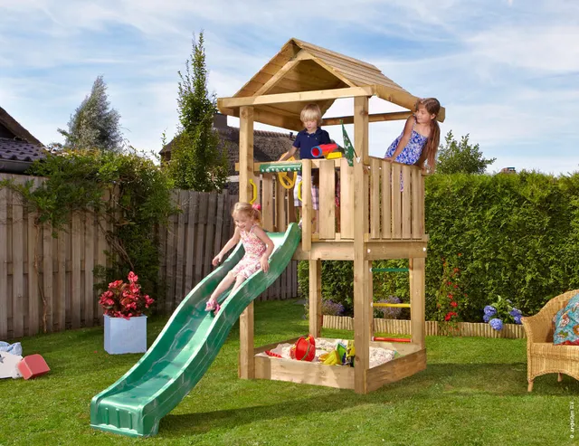 jungle-gym-jungle-house-castello-arrampicata-in-legno-con-scivolo-per-giardino image 1