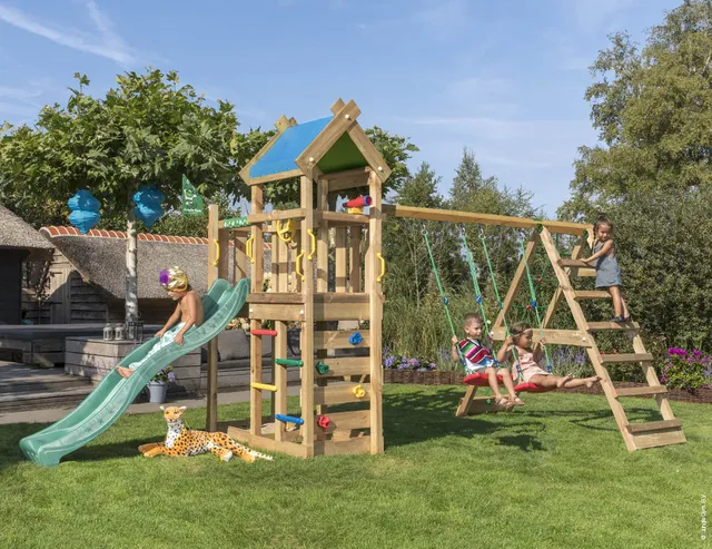 jungle-gym-nomad-casa-gioco-in-legno-con-altalene-e-rete-di-arrampicata image 1