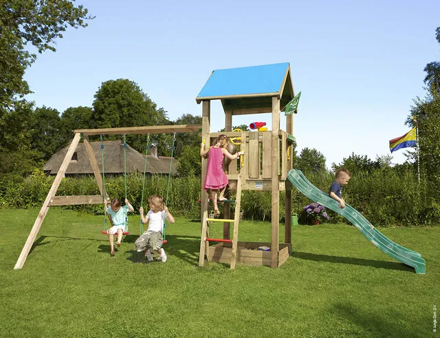 jungle-gym-castle-casa-gioco-in-legno-con-doppia-altalena image 1