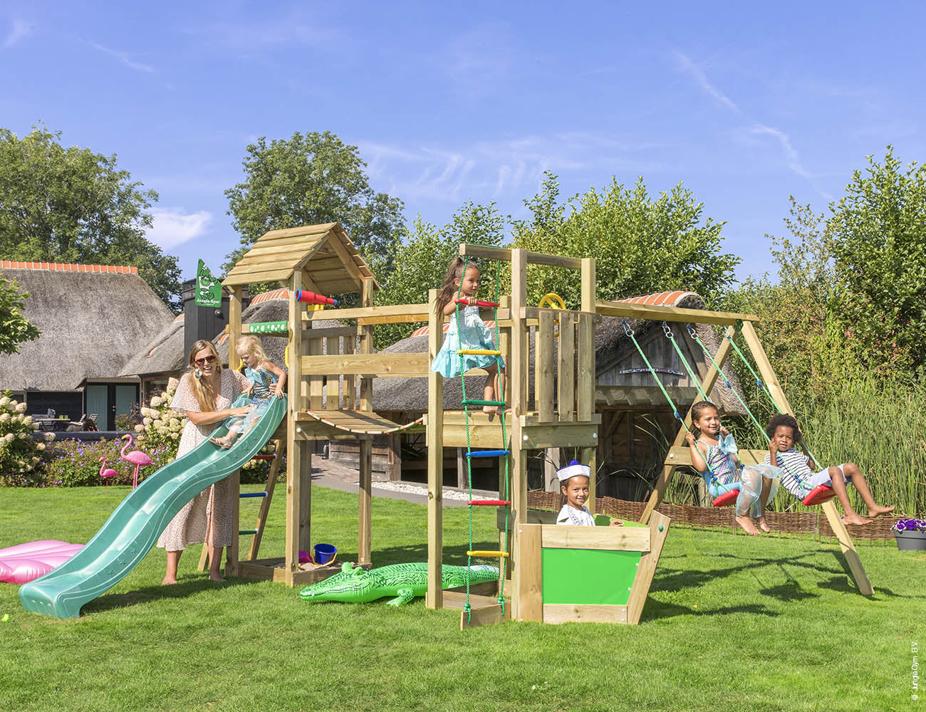 jungle-gym-jungle-voyager-castello-arrampicata-in-legno-con-doppia-altalena-sciv image 1
