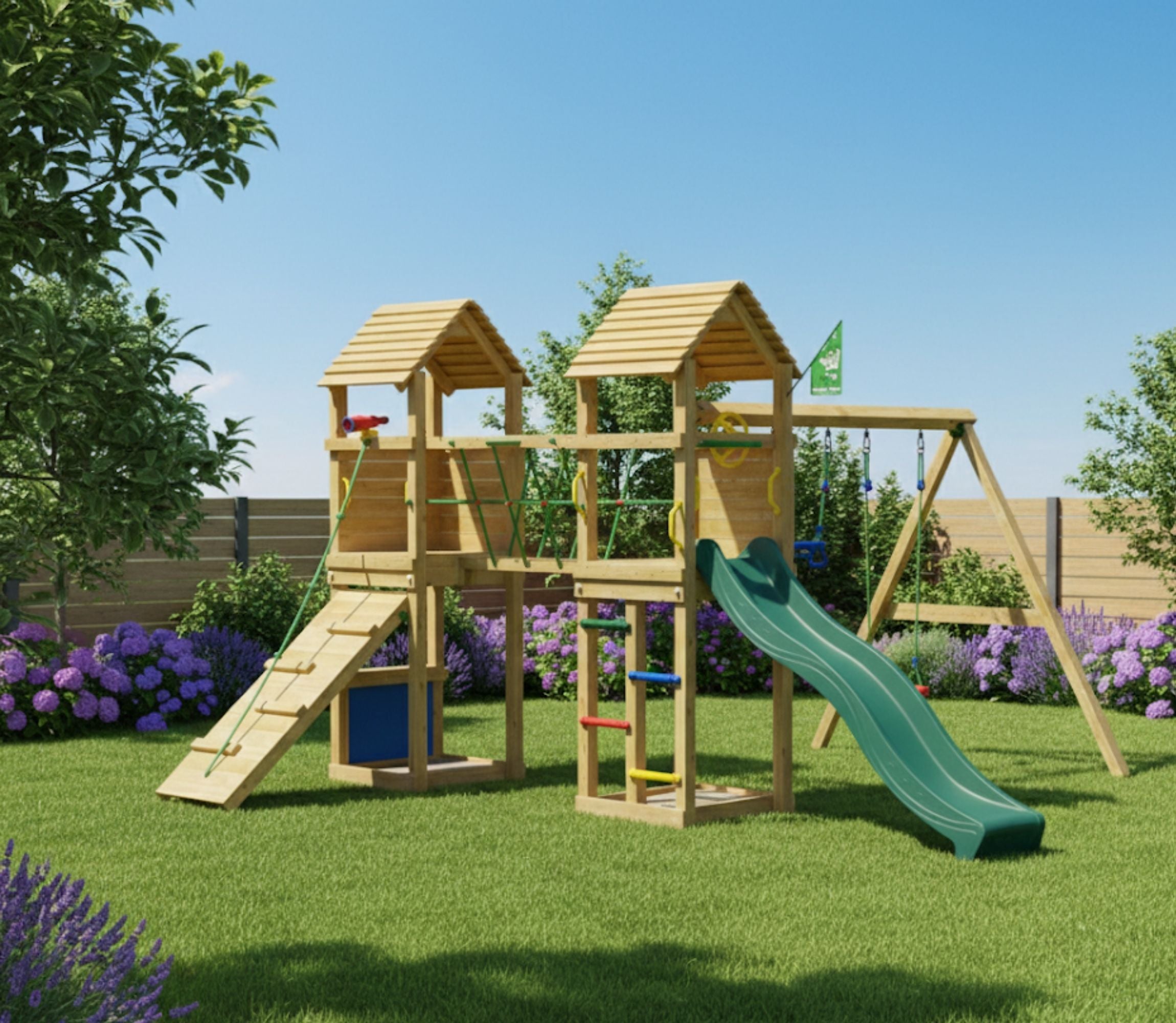 jungle-gym-jungle-gatehouse-castello-in-legno-con-doppia-altalena image 2