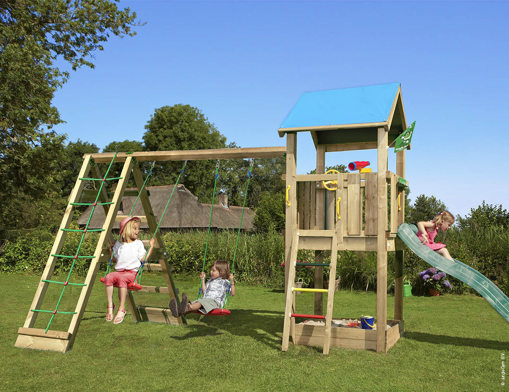 jungle-gym-jungle-castle-telaio-da-arrampicata-in-legno-con-altalene-e-rete image 1