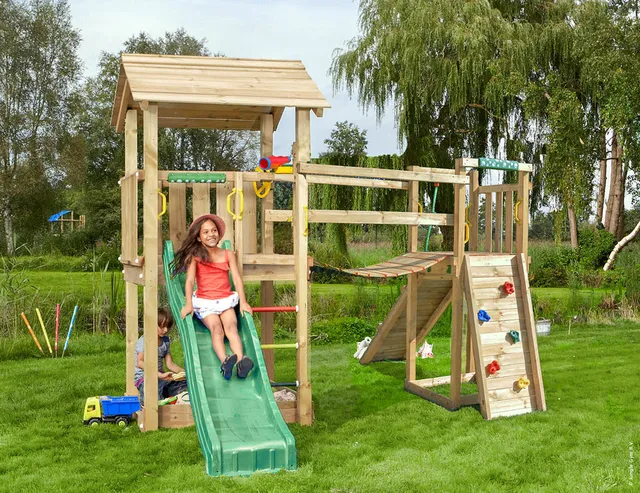 jungle-gym-jungle-casa-telaio-arrampicata-in-legno-con-scivolo-e-ponte-a-scatti image 1