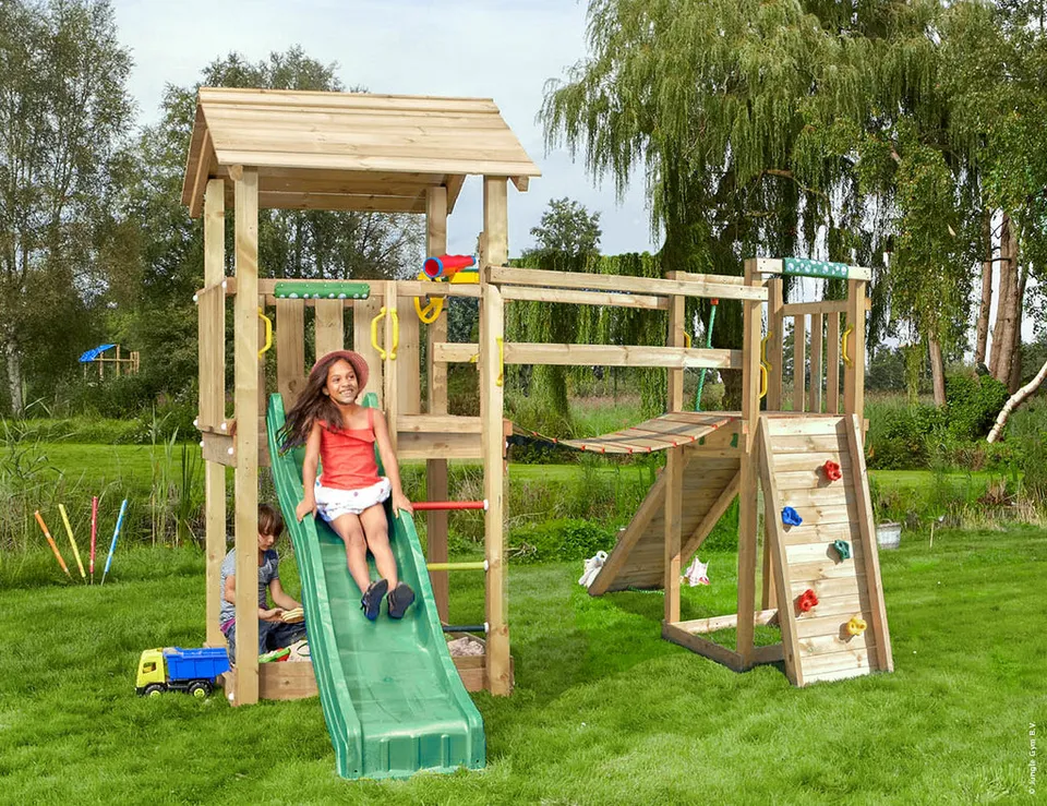 jungle-gym-jungle-casa-telaio-arrampicata-in-legno-con-scivolo-e-ponte-a-scatti image 1