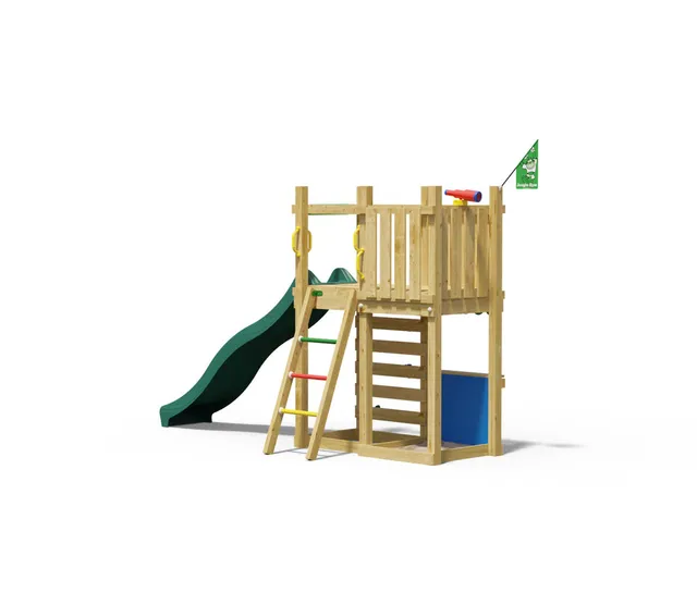 jungle-gym-nest-castello-in-legno-con-scivolo-e-banco-del-mercato image 1