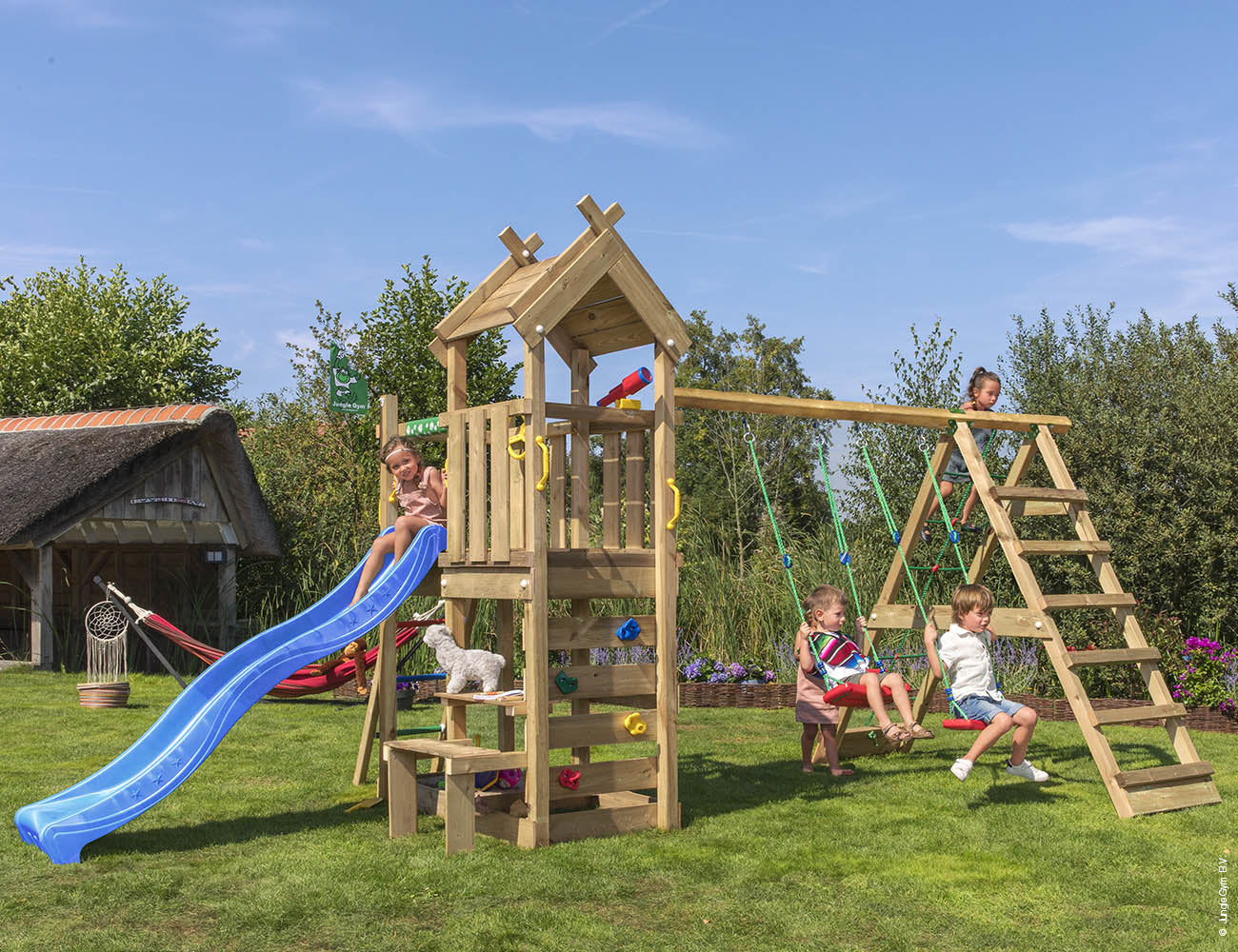 jungle-gym-jungle-teepee-castello-in-legno-compatto-con-altalene-rete-di-arrampi image 8
