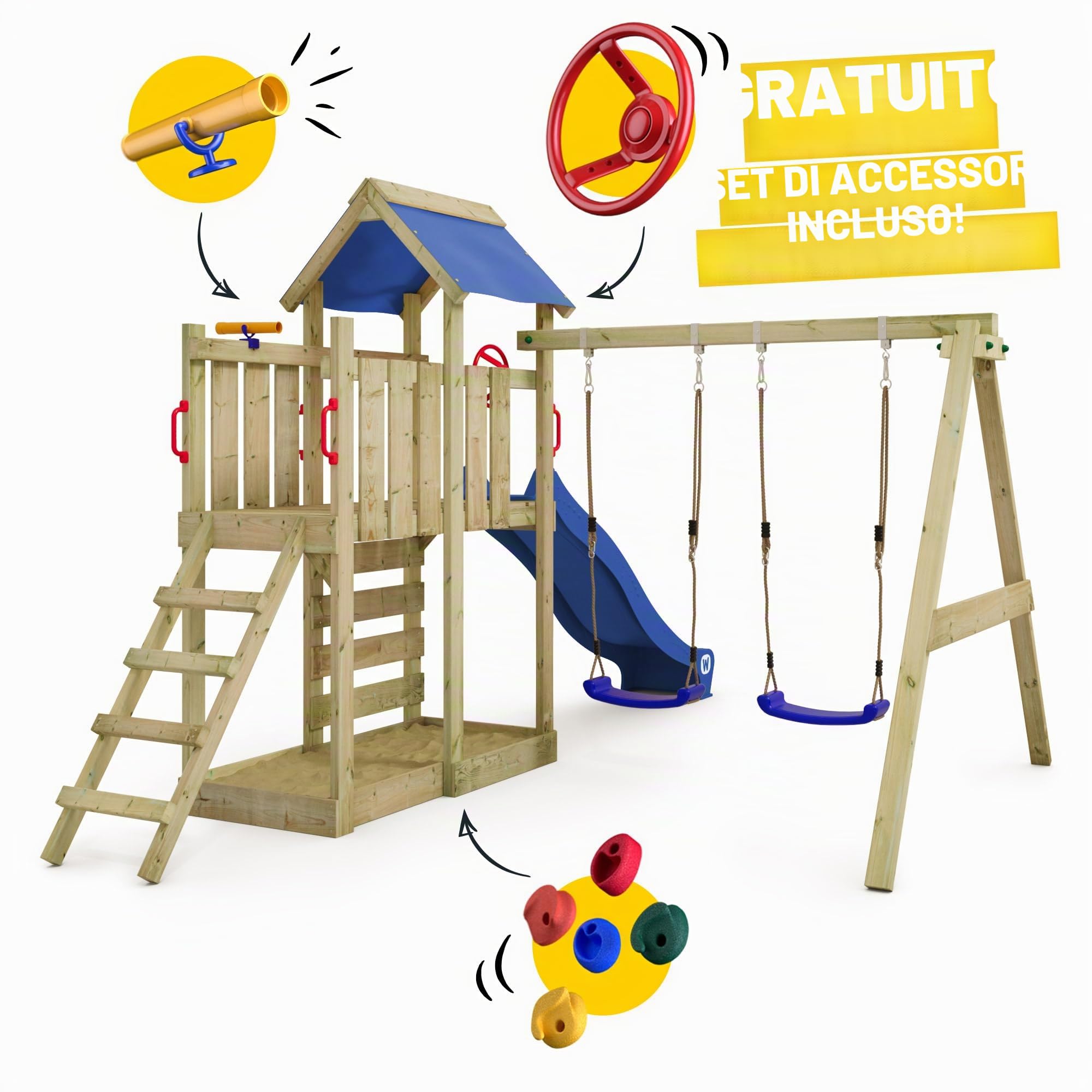 wickey-multiflyer-gioco-da-giardino-in-legno-con-grande-sabbiera-altalena-scivol image 2