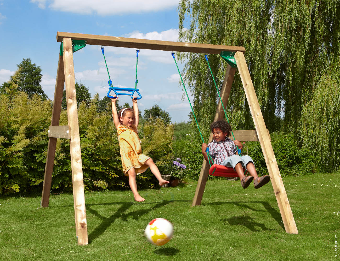 jungle-gym-jungle-swing-altalena-in-legno-220-cm-per-giardino-con-struttura-a-a image 2