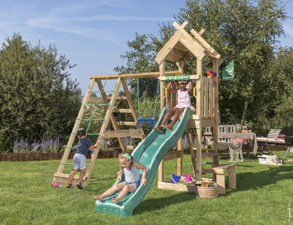 jungle-gym-jungle-totem-castello-arrampicata-in-legno-con-altalena-e-rete-di-arr image 1