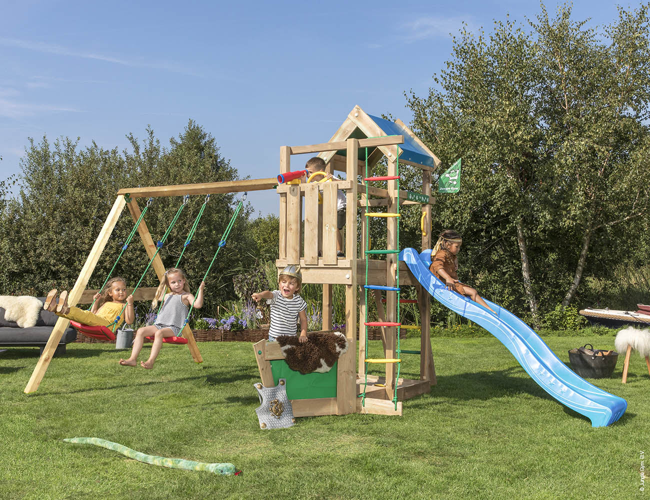 jungle-gym-viking-castello-in-legno-con-doppia-altalena-e-scivolo image 8
