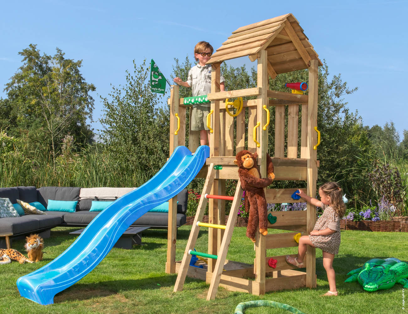 jungle-gym-jungle-safari-castello-arrampicata-in-legno-con-scivolo-parete-di-arr image 6