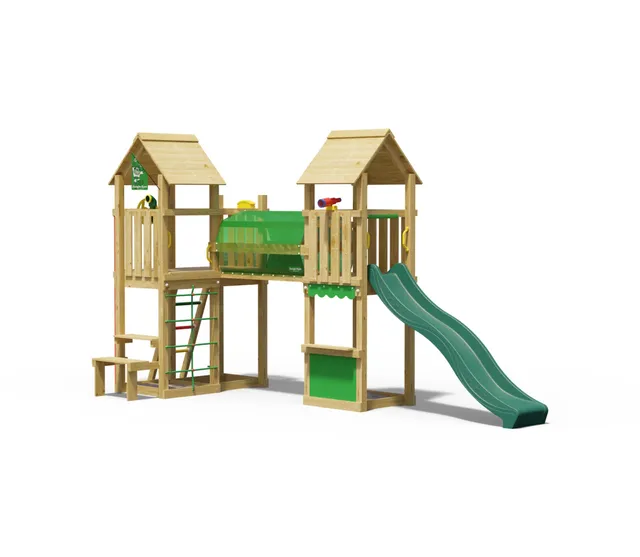 jungle-gym-spark-casa-gioco-in-legno-con-scivolo-e-bancarella image 1
