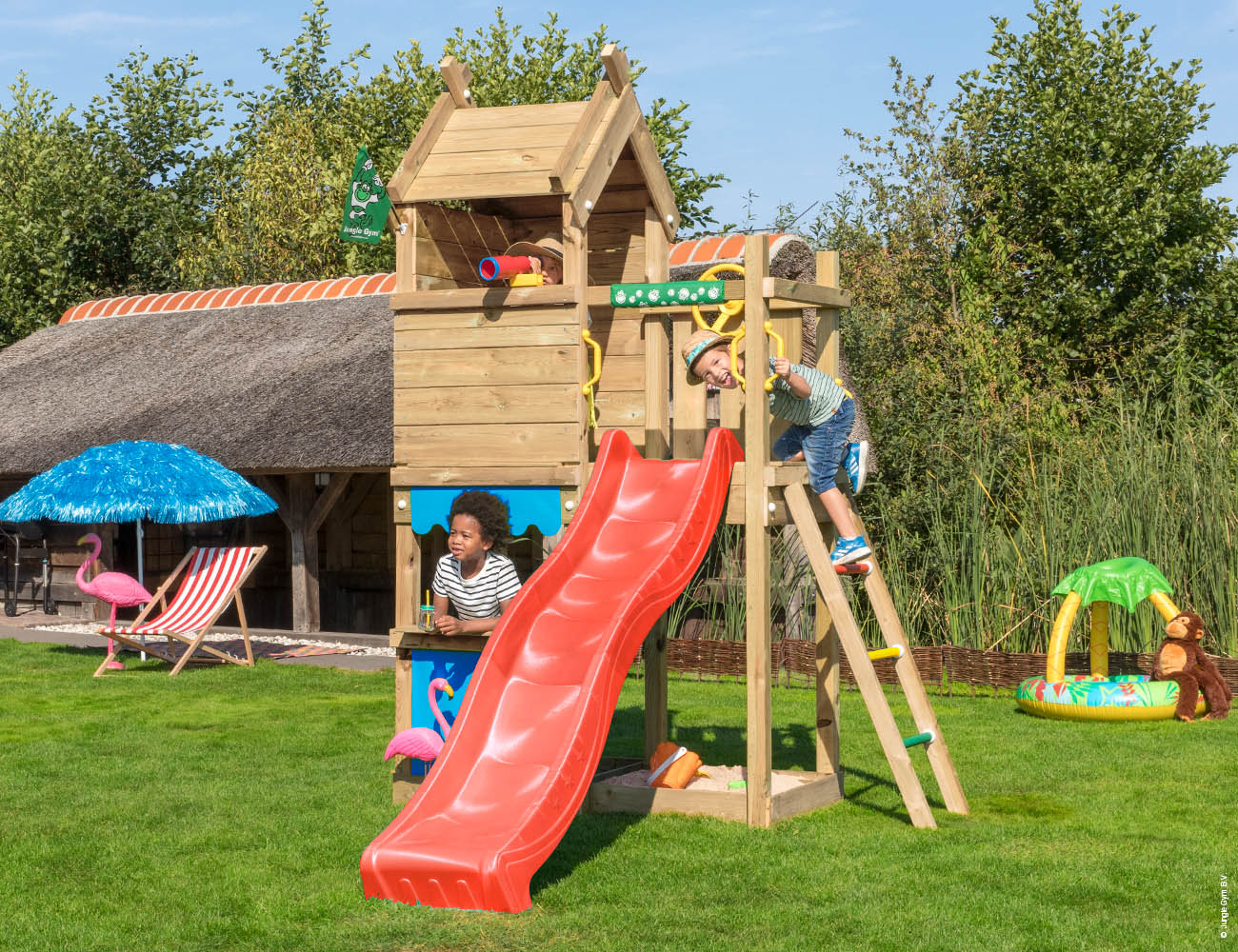 jungle-gym-jungle-resort-torre-gioco-in-legno-con-scivolo-e-bancarella-del-merca image 7