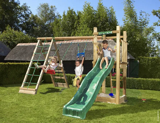 jungle-gym-jungle-tower-struttura-in-legno-per-arrampicata-con-altalene-e-rete-d image 1