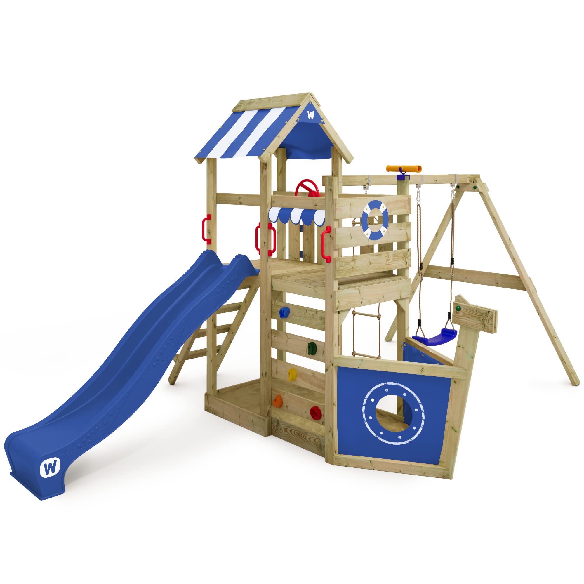 wickey-seaflyer-gioco-da-giardino-in-legno-con-altalena-scivolo-blu-sabbiera-e-a image 1