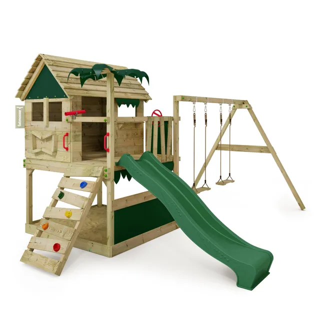 fatmoose-tikataka-town-xxl-portico-arrampicata-con-altalena-e-scivolo-verde-torr image 1
